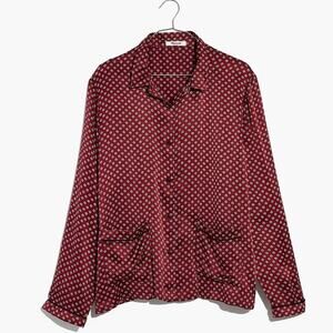 Madewell Floral Print Silk Oversized Button Down Piped Pajama Shirt Size M